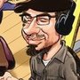 A cartoon of a man with a hat, glasses, and headphones